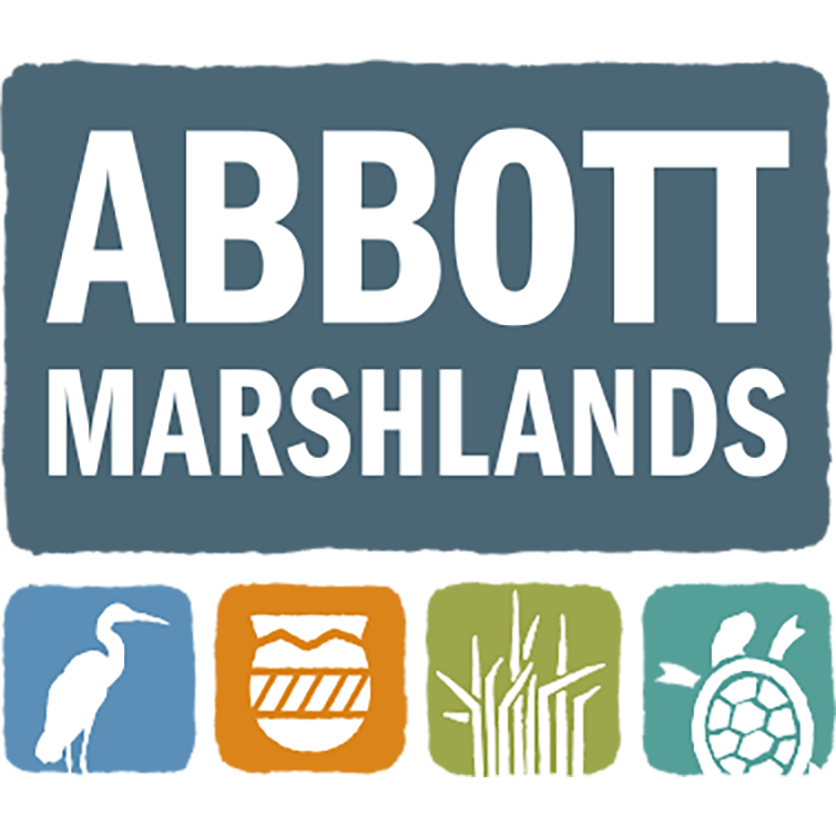 Abbott Marshlands logo with heron, cultural heritage, reeds, and turtle icons